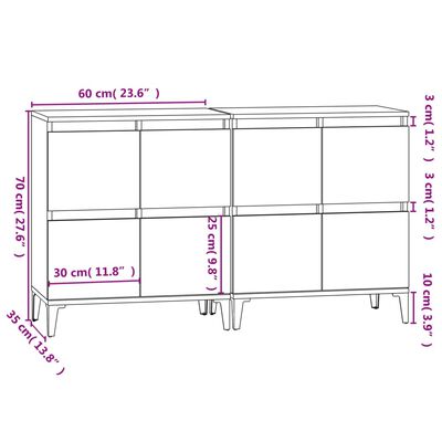 vidaXL Komody 2 ks sivý dub sonoma 60x35x70 cm kompozitné drevo