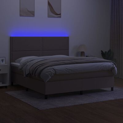 vidaXL Posteľ boxsping s matracom a LED sivohnedá 180x200 cm látka