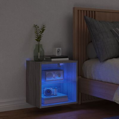 vidaXL Nočný stolík s LED svetlami nástenný sivý sonoma