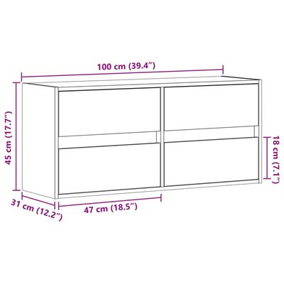 vidaXL TV nástenná skrinka s LED svetlami dub sonoma 100x31x45 cm