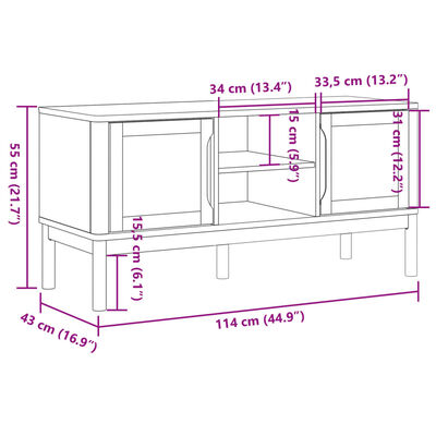 vidaXL TV skrinka FLORO voskovohnedá 114x43x55 cm borovicový masív