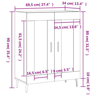 vidaXL Komoda dub sonoma 69,5x34x90 cm kompozitné drevo