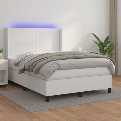 vidaXL Boxspring posteľ s matracom a LED biela 140x200 cm umelá koža