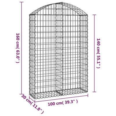 vidaXL Oblúkový gabionový kôš 100x30x140/160 cm pozinkované železo