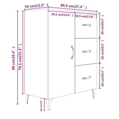 vidaXL Komoda sivý dub sonoma 69,5x34x90 cm kompozitné drevo