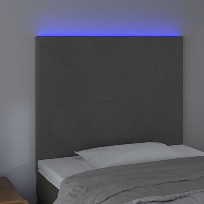 vidaXL Čelo postele s LED tmavosivé 100x5x118/128 cm zamat