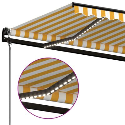 vidaXL Automatická markíza, LED a senzor vetra 500x350 cm, žltá/biela