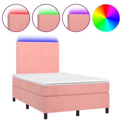 vidaXL Boxspring posteľ s matracom a LED, ružová 120x190 cm, zamat