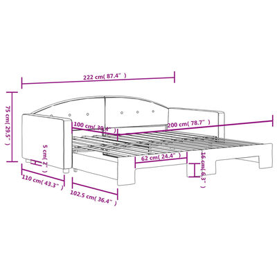 vidaXL Denná posteľ s rozkladacou posteľou bledosivá 100x200 cm zamat