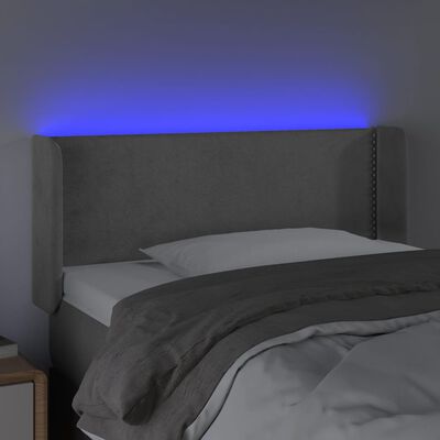 vidaXL Čelo postele s LED bledosivé 83x16x78/88 cm zamat