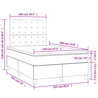 vidaXL Boxspring posteľ s matracom a LED, ružová 120x190 cm, zamat