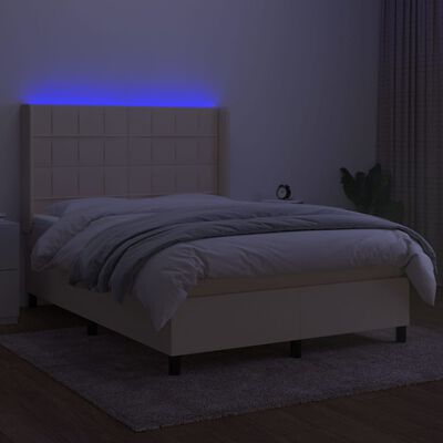 vidaXL Posteľ boxsping s matracom a LED krémová 140x190 cm látka