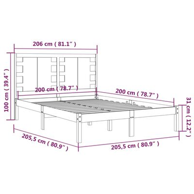 vidaXL Posteľný rám čierny borovicový masív 200x200 cm