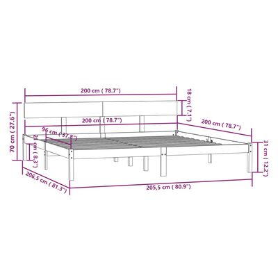 vidaXL Posteľný rám bez matraca, drevený masív 200x200 cm