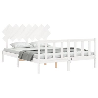 vidaXL Rám postele s čelom biely masívne drevo veľkosť King