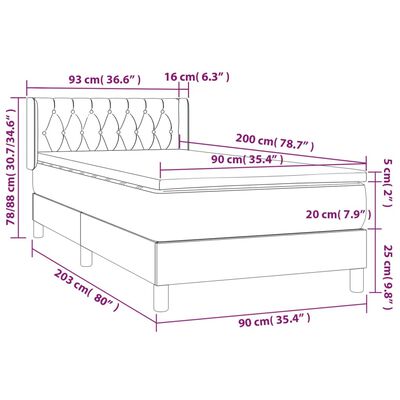 vidaXL Posteľný rám boxsping s matracom bledosivý 90x200 cm látka