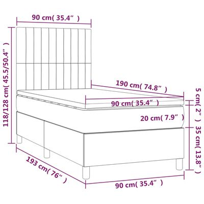 vidaXL Posteľný rám boxspring s matracom krémový 90x190 cm látka