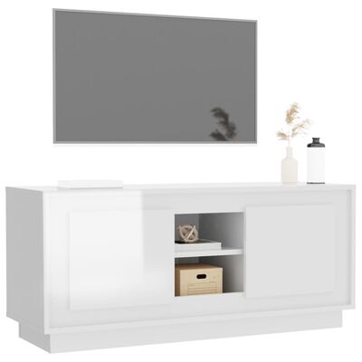 vidaXL TV skrinka lesklá biela 102x35x45 cm spracované drevo