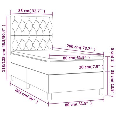 vidaXL Posteľný rám boxsping s matracom hnedý 80x200 cm látka