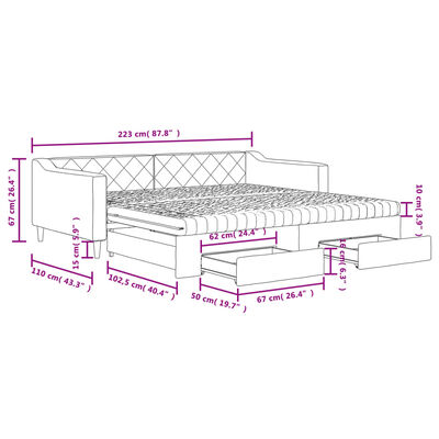 vidaXL Rozkladacia denná posteľ so zásuvkami krémová 100x200 cm látka