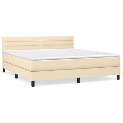 vidaXL Posteľný rám boxspring s matracom krémový 160x200 cm látka