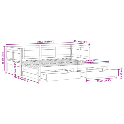 vidaXL Vysúvacia denná posteľ zásuvky biela 80x200 cm masívna borovica