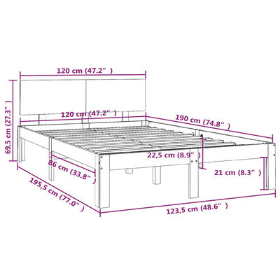 vidaXL Posteľný rám medový drevený masív 120x190 cm malé dvojlôžko