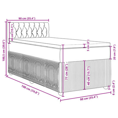 vidaXL Posteľný rám boxsping s matracom bledosivý 90x190 cm zamat