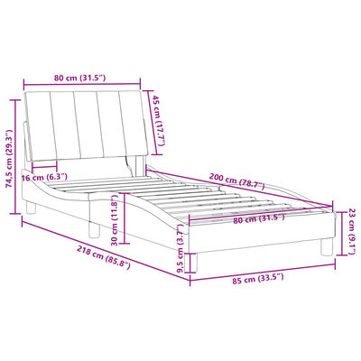 vidaXL Rám postele s LED svetlami čierny 80x200 cm zamat