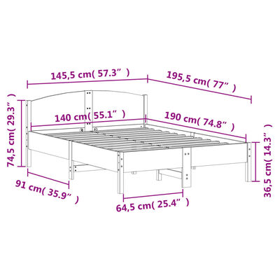 vidaXL Posteľ bez matraca biela 140x190 cm masívna borovica