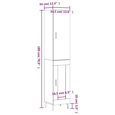 vidaXL Vysoká skrinka biela 34,5x34x180 cm spracované drevo