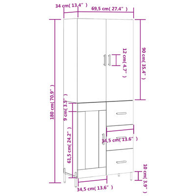 vidaXL Vysoká skrinka hnedý dub 69,5x34x180 cm spracované drevo