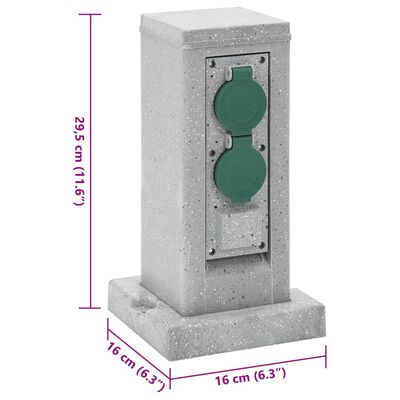 vidaXL Vonkajšia zásuvka s hrotom 4-cestná kamenná sivá 16x16x29,5 cm