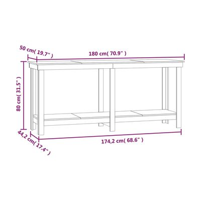 vidaXL Pracovná lavica biela 180x50x80 cm masívna borovica