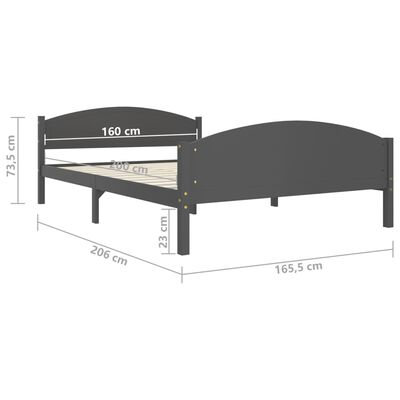 vidaXL Posteľný rám tmavosivý borovicový masív 160x200 cm