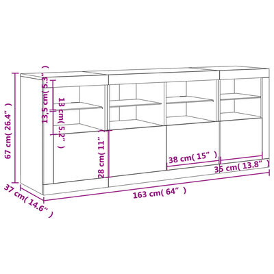 vidaXL Komoda s LED svetlami biela 163x37x67 cm