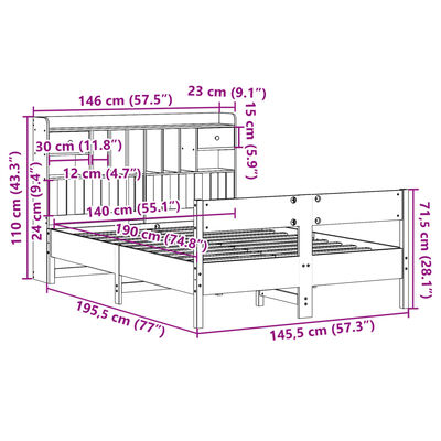 vidaXL Posteľ s knižnicou bez matraca vosková 140x190 cm borovica