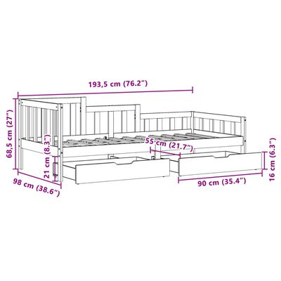 vidaXL Denná posteľ so zásuvkami biela 90x200 cm masívna borovica