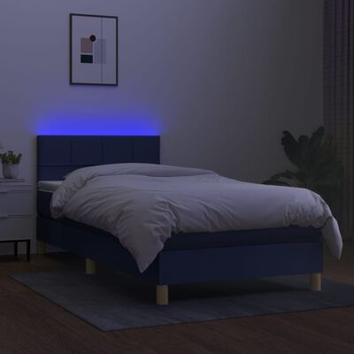 vidaXL Posteľ boxsping s matracom a LED modrá 90x200 cm látka