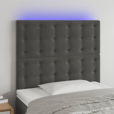 vidaXL Čelo postele s LED tmavosivé 100x5x118/128 cm zamat