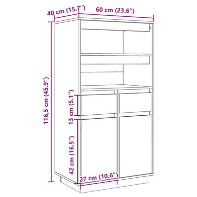 vidaXL Vysoká skrinka sivá 60x40x116,5 cm masívna borovica