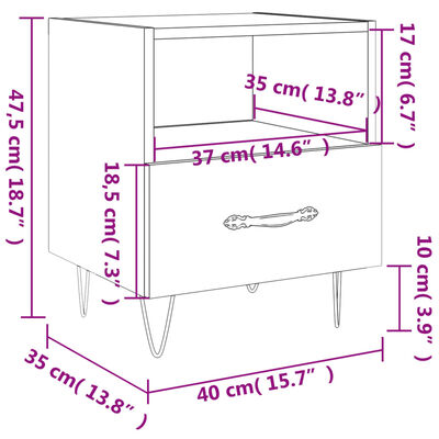 vidaXL Nočný stolík dymový dub 40x35x47,5 cm kompozitné drevo