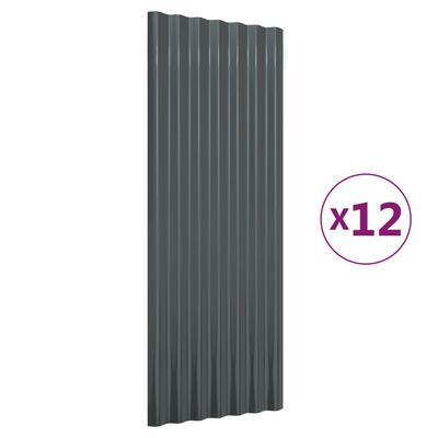 vidaXL Strešné panely 12 ks práškovaná oceľ antracitové 100x36 cm