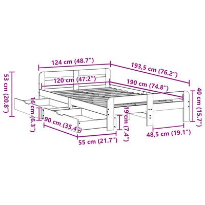 vidaXL Posteľ bez matraca biela 120x190 cm masívna borovica