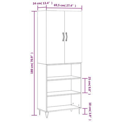 vidaXL Vysoká skrinka hnedý dub 69,5x34x180 cm spracované drevo