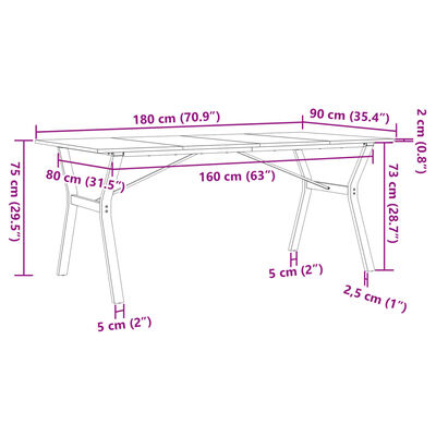 vidaXL Jedálenský stolík v tvare Y 180x90x75 cm borovica a liatina