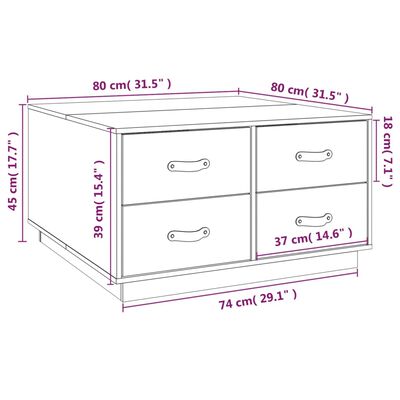 vidaXL Konferenčný stolík čierny 80x80x45 cm borovicový masív