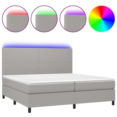 vidaXL Posteľ boxsping s matracom a LED bledosivá 200x200 cm látka