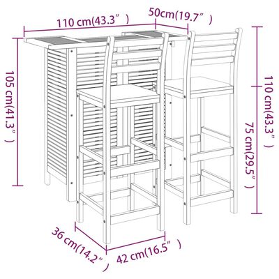 vidaXL 3-dielna záhradná barová súprava, akáciový masív
