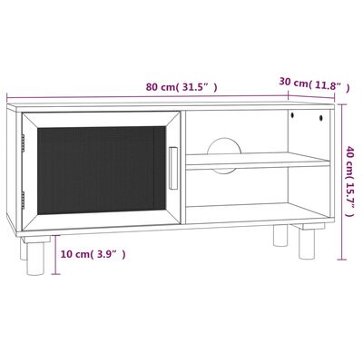 vidaXL TV skrinka biela 80x30x40 cm masívna borovica a prírodný ratan